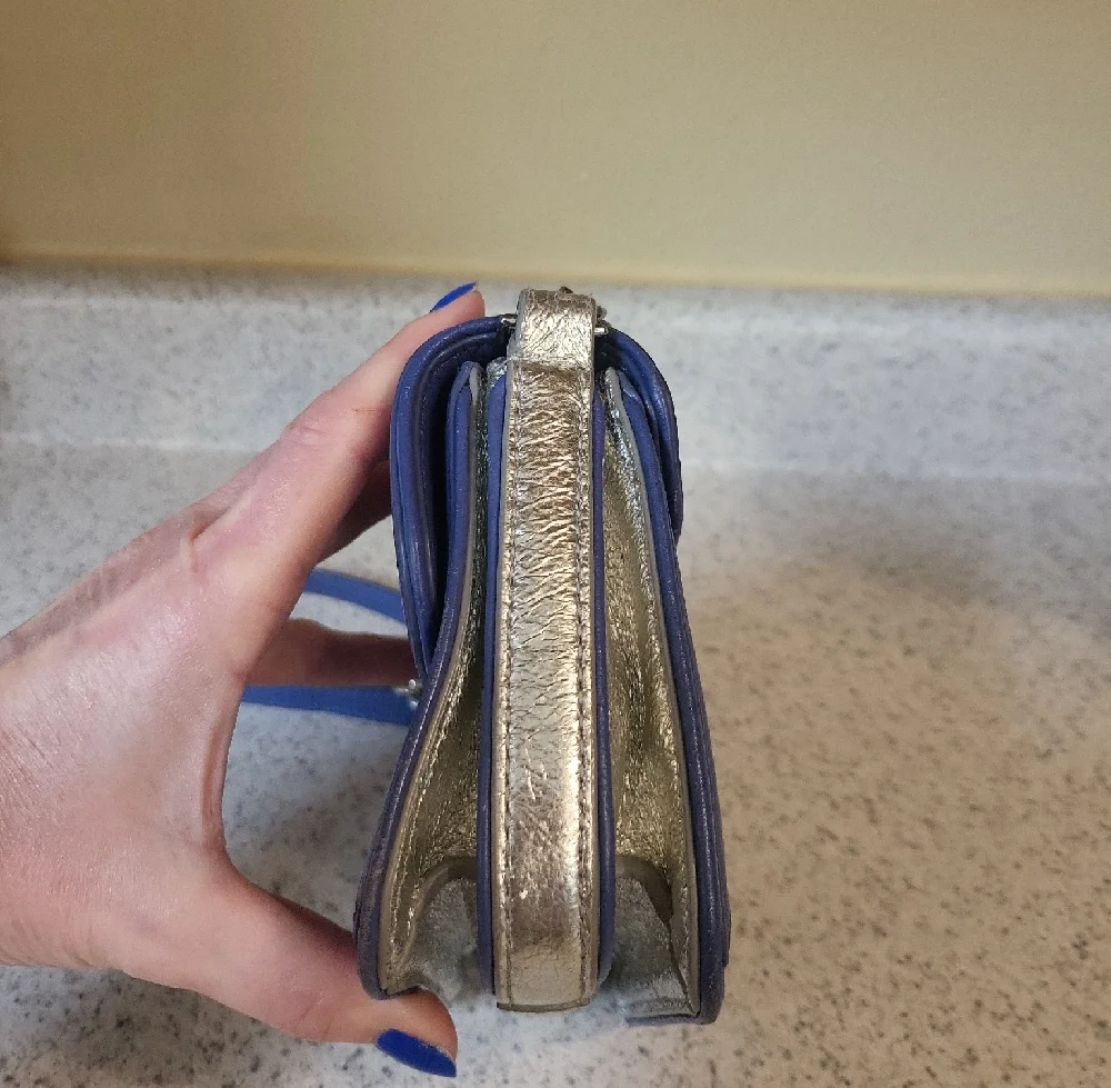 Tory Burch Duet Chain Micro shoulder purse bag in Marlon blue pebbled leather - Picture 6 of 15